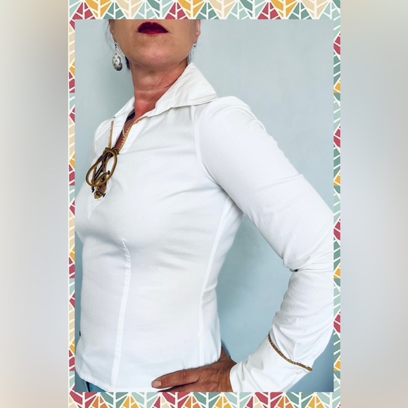 Vintage Cache Y2K Jacobite White Long  Sleeve Wide Collared Shirt Sz S - Picture 2 of 9